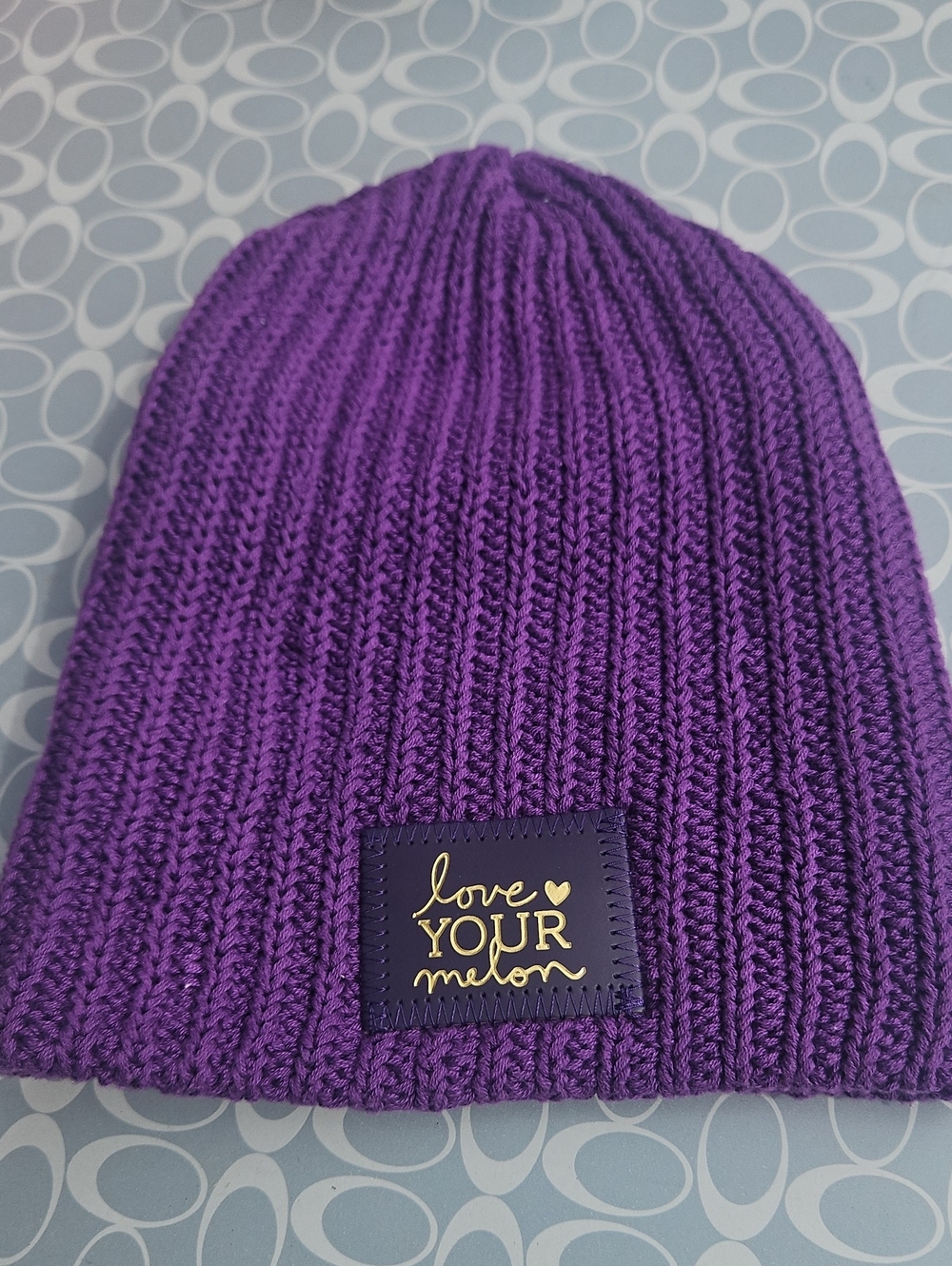 Love Your Melon Kids Purple Knit Beanie with Gold Logo Patch